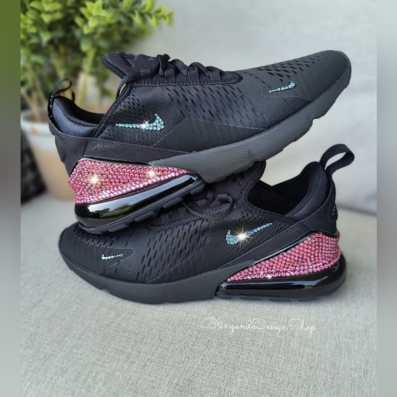 Bling Women's Nike Air Max 270 Black Sneaker made with Swarovski Crystals Custom - Picture 3 of 7
